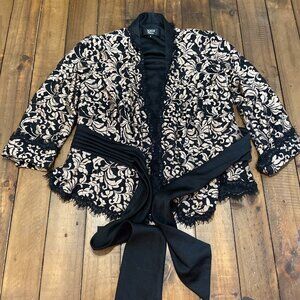 Tadashi Shoji Jacket Wrap Womens 8 Black Lace Overlay Floral Sequin Beaded